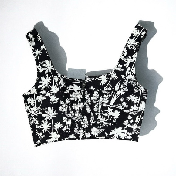 🌻NEW w/tags Maje B&W Palm Tree Print Crop Top FR Size 2 / US Medium $235 Retail - Picture 6 of 14